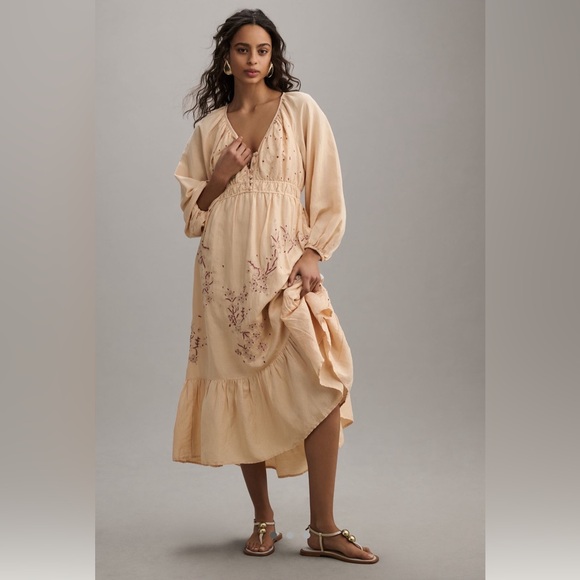 By Anthropologie Embroidered V-Neck Maxi Dress NWT - Picture 1 of 8